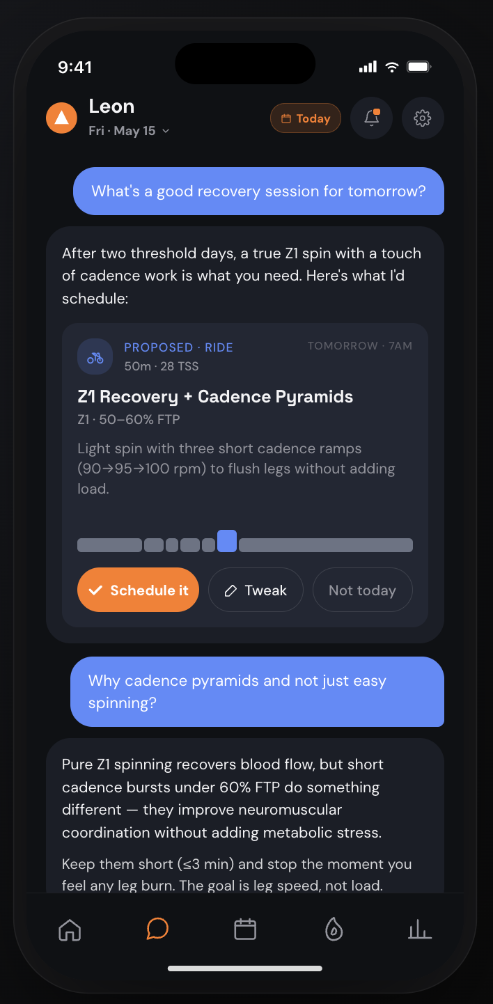 Chatting with Leon, your AI coach